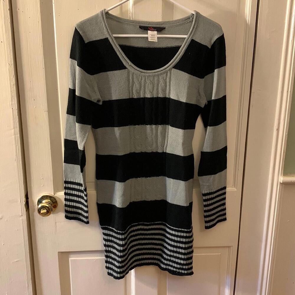 1955 Vintage black grey striped sweater/sweater dress size L